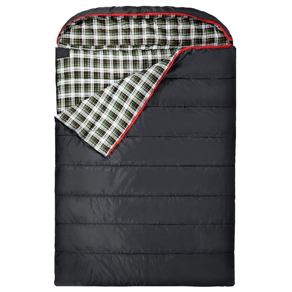 REDCAMP Cotton Double Sleeping Bag for Adults, 2 Person Cold Weather Queen Size Flannel Sleeping Bags for Camping