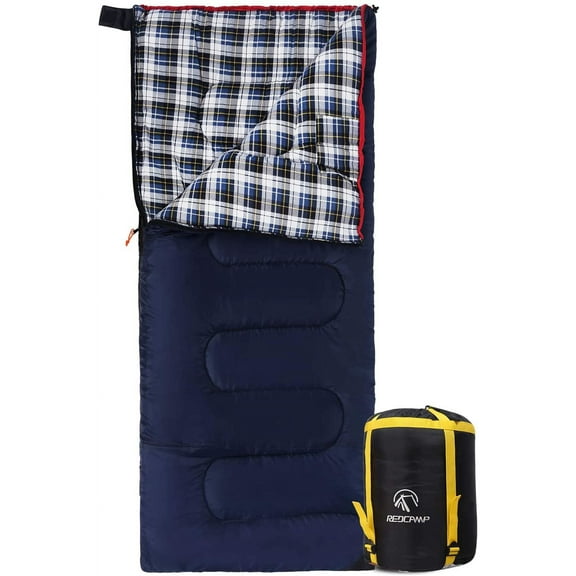 REDCAMP Cotton Flannel Sleeping Bag for Camping Backpacking,4 Season Adults Cold Weather Envelope Sleeping Bags with 2/3/4lbs Filling