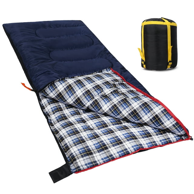 REDCAMP Cotton Flannel Sleeping Bags for Adults Warm/Cold Weather, 4 Season Waterproof Portable Sleep Bag for Camping w/ Compression Sack, Blue