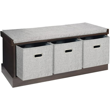 REDCAMP Entryway Shoe Storage Bench 3 Cube, Bench Seat with Storage and Cushion, Hallway Storage Bench, Shoe Rack Bench for Entryway, Bedroom, Living Room