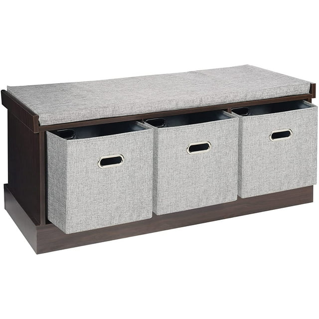 REDCAMP Entryway Shoe Storage Bench 3 Cube, Bench Seat with Storage and Cushion, Hallway Storage