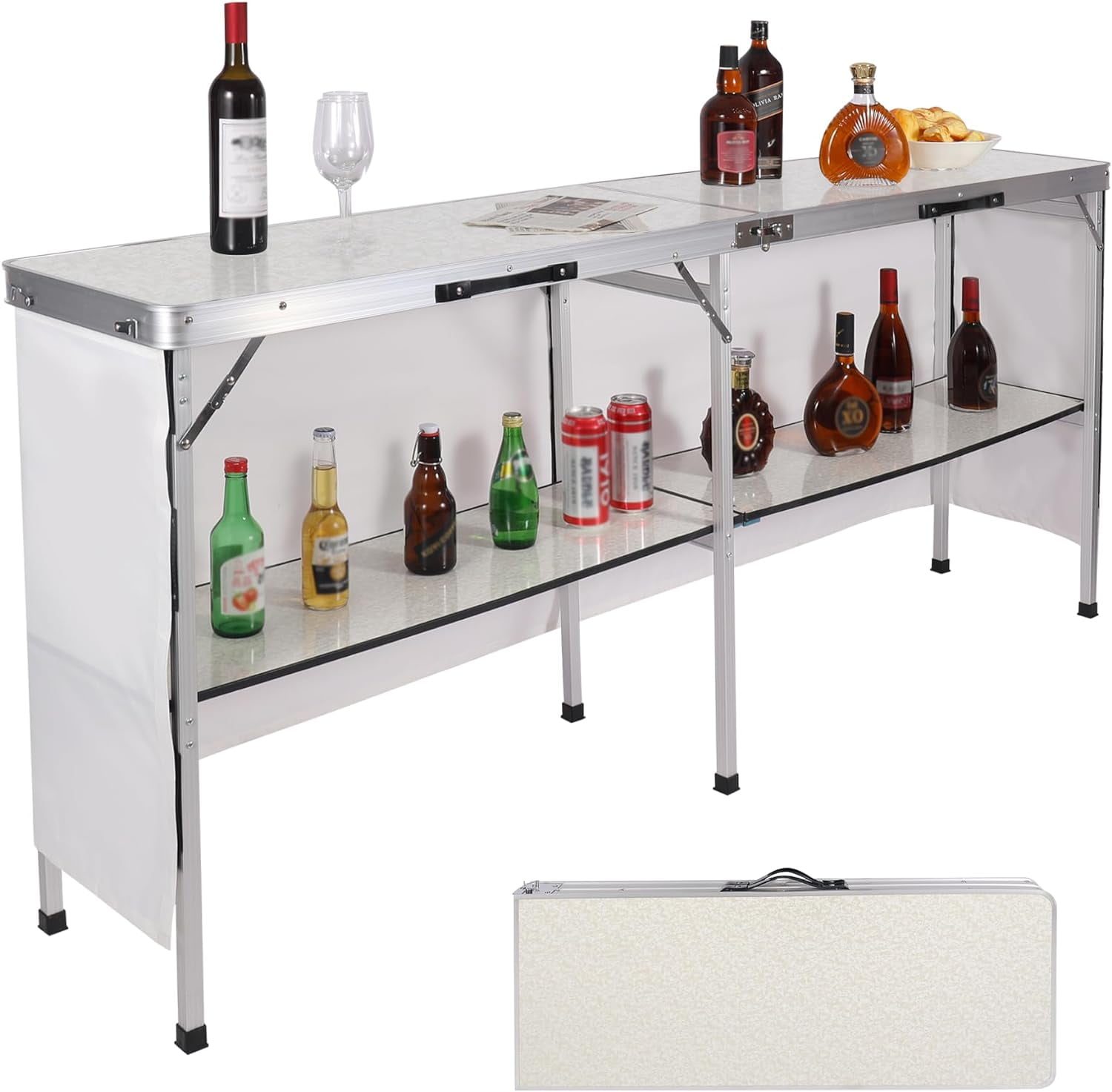 "REDCAMP Outdoor Portable Bar Table, Extra Long with Shelf, Patio Party