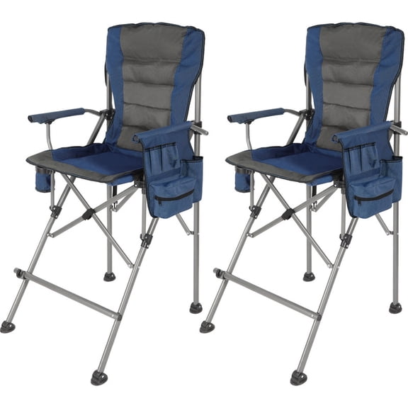 REDCAMP Extra Tall Folding Chairs for Adults 2 Pack, Portable Bar Height Foldable Director Chairs with High Back and Footrest for Camping Outside
