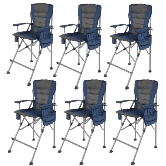 REDCAMP Extra Tall Folding Chairs for Adults 6 Pack, Portable Bar Height Foldable Director Chairs with High Back and Footrest for Camping Outside