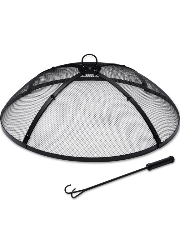 Fire Pit Screen 24 Inch Round Heavy Duty Collapsible Outdoor Fire Pit Spark Screen with Ring Handle for Patio Backyard Black