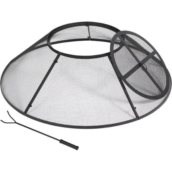 REDCAMP Fire Pit Spark Screen 36 Inch Round with Removable Lid, Outdoor Heavy Duty Fire Pit Screen Mesh Firepit Screen Cover with Handle & Poker for Patio Backyard Beach