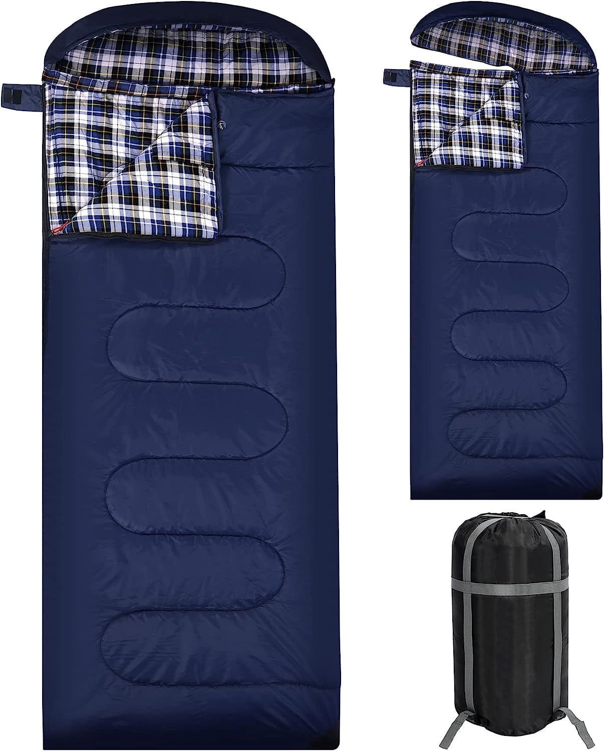 REDCAMP Flannel Sleeping Bag for Adults, Comfortable Cotton Sleeping Bags for Camping with Detachable Hood, Red/Grey/Blue