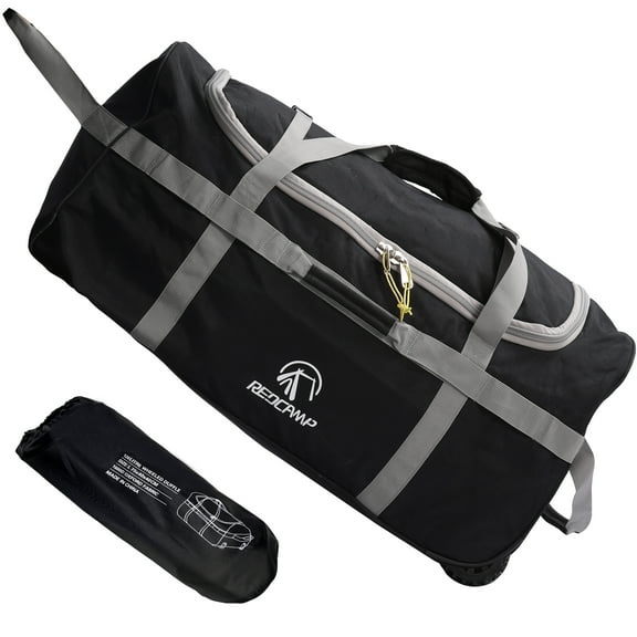 REDCAMP Xlarge Foldable Roller Duffel Bag with Wheels 120L, 210D Oxford Collapsible Duffel Bag with Rollers for Camping Travel Gear, Black