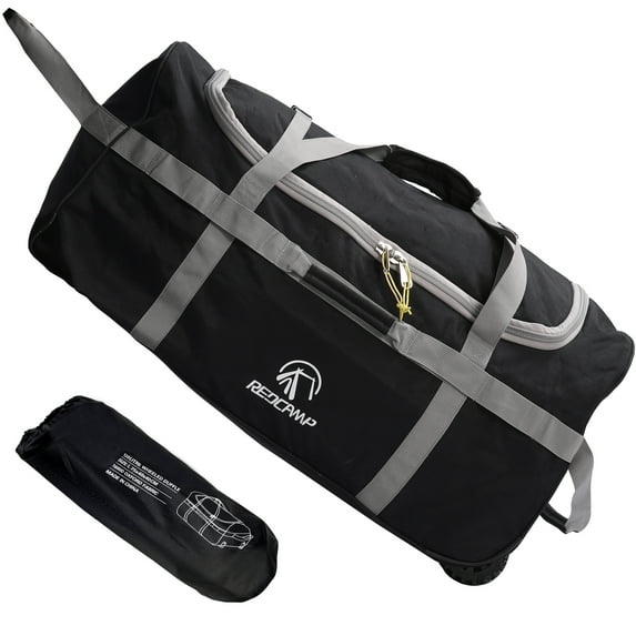 REDCAMP Xlarge Foldable Roller Duffel Bag with Wheels 120L, 210D Oxford Collapsible Duffel Bag with Rollers for Camping Travel Gear, Black