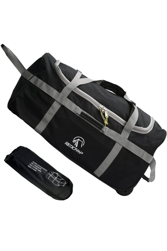 Xlarge Foldable Roller Duffel Bag with Wheels 120L, 210D Oxford Collapsible Duffel Bag with Rollers for Camping Travel Gear, Black