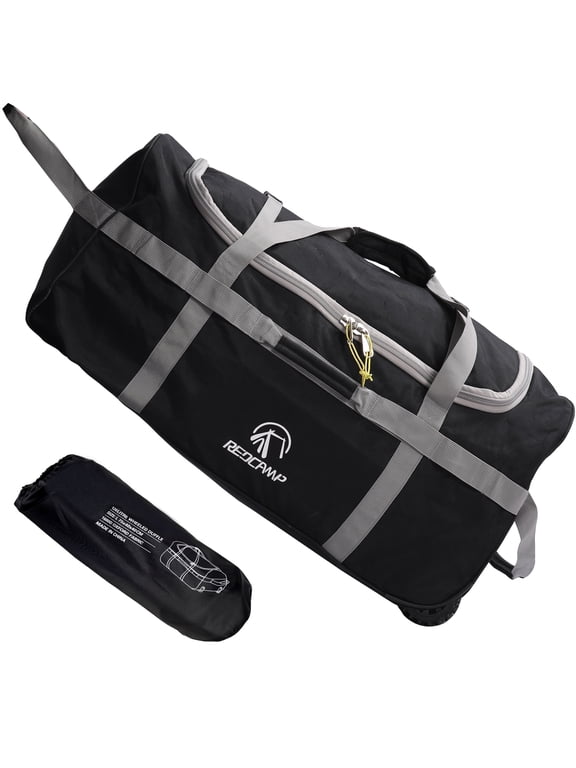 Xlarge Foldable Roller Duffel Bag with Wheels 120L, 210D Oxford Collapsible Duffel Bag with Rollers for Camping Travel Gear, Black
