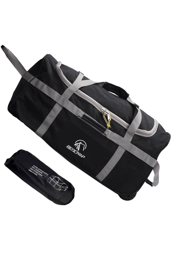 Xlarge Foldable Roller Duffel Bag with Wheels 120L, 210D Oxford Collapsible Duffel Bag with Rollers for Camping Travel Gear, Black