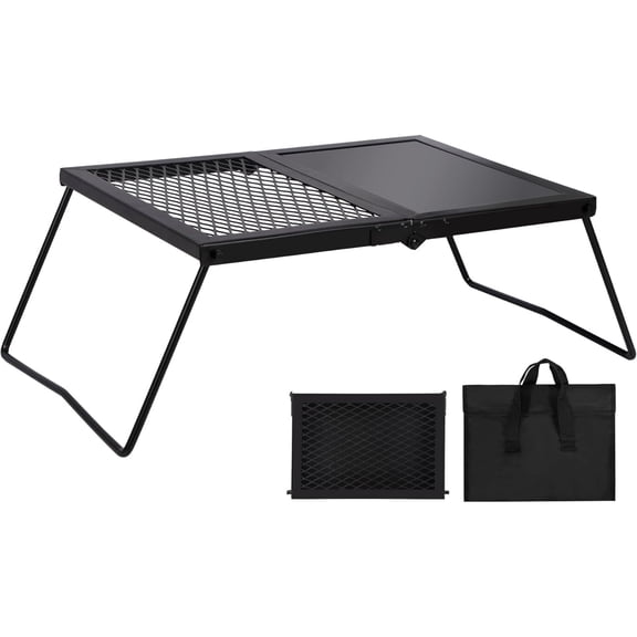 REDCAMP Folding Campfire Grill Heavy Duty Steel Grate, Portable Camp Fire Cooking Racks and Griddle for Outdoor Versatile Campfire Cooking