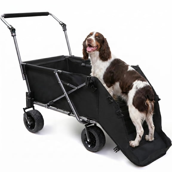 REDCAMP Folding Dog Wagon for Large Dogs, 110 lbs Heavy Duty Pet Stroller with Extendable Ramp and All-Terrain Wheels, Black