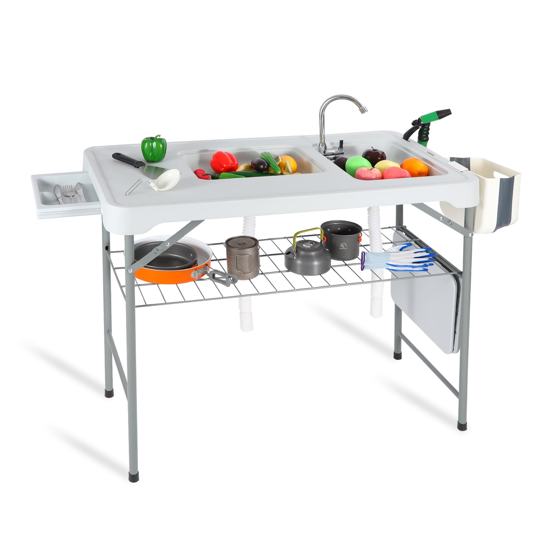REDCAMP Folding Fish Cleaning Table with 2 Sinks and Sprayer