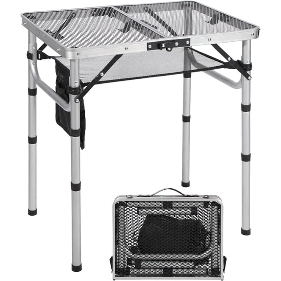 REDCAMP Folding Grill Table, Lightweight Height Adjustable Aluminum Table with Mesh Desktop and Mesh Bag for Outdoor Camping Picnic BBQ, 2 Feet, Sliver