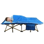 REDCAMP Folding Kids Cot with Removable Sleeping Bag, Portable Toddler Cot Bed for Sleeping, Blue