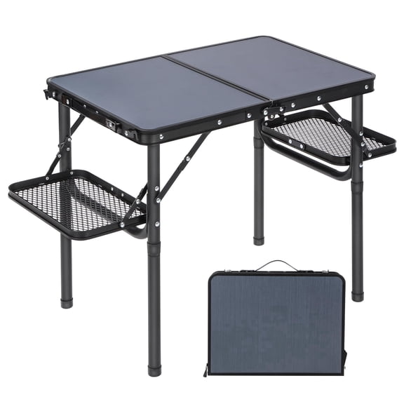 REDCAMP Folding Table 3ft, 34x16 Inch Adjustable Height Aluminum Frame Picnic Table with Extra Space, Lightweight and Portable for Outdoor and Indoor Use, Black