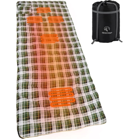 REDCAMP Heated Sleeping Bag Pad, Electric Sleeping Bag Liner Heater, 5 Heating Zones, 3 Adjustable Heat Settings USB Heating Pad for Cold Weather Camping Backpacking Hiking(Battery NOT Included)