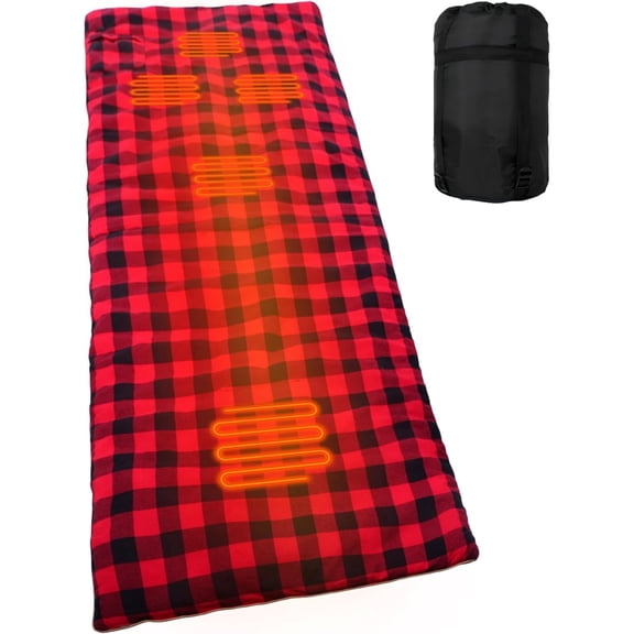 REDCAMP Heated Sleeping Bag Pad, Heated Sleeping Bag Liner, 5 Heating Zones, 3 Adjustable Heat Settings USB Heating Pad for Cold Weather Camping Backpacking or Hiking, Green/Red