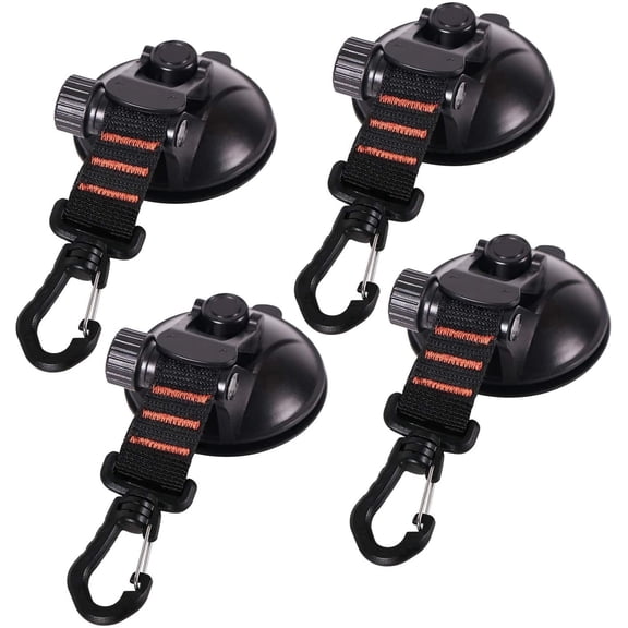 REDCAMP Heavy Duty Suction Cup Anchor with Securing Hook Tie Down, Camping Tarp Accessory as Car Side Awning,Black - 4 Pieces
