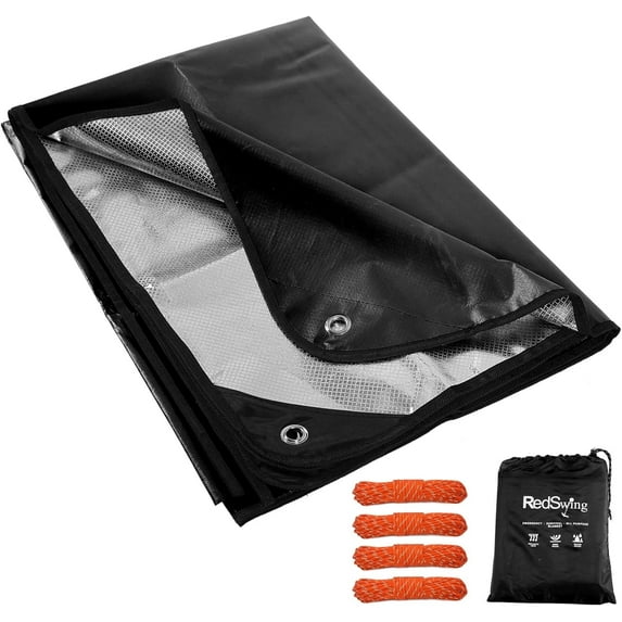 REDCAMP Heavy Duty Reflective Survival Space Blanket, Multipurpose Emergency Thermal Blanket for All Weather, Black