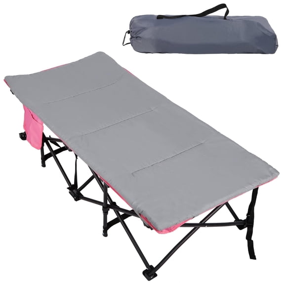 REDCAMP Kids Foldable Camping Cot with Mattress Pad 220 lbs Child Durable Camping Bed with Pocket Carry Bag Portable for Home Pink