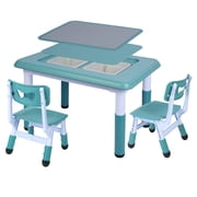 REDCAMP Kids Multi Activity Table, Height Adjustable Table and Chair Set,3 in 1 Multi Activity Building Block Table with 2 Chairs, Storage Bins, Blue