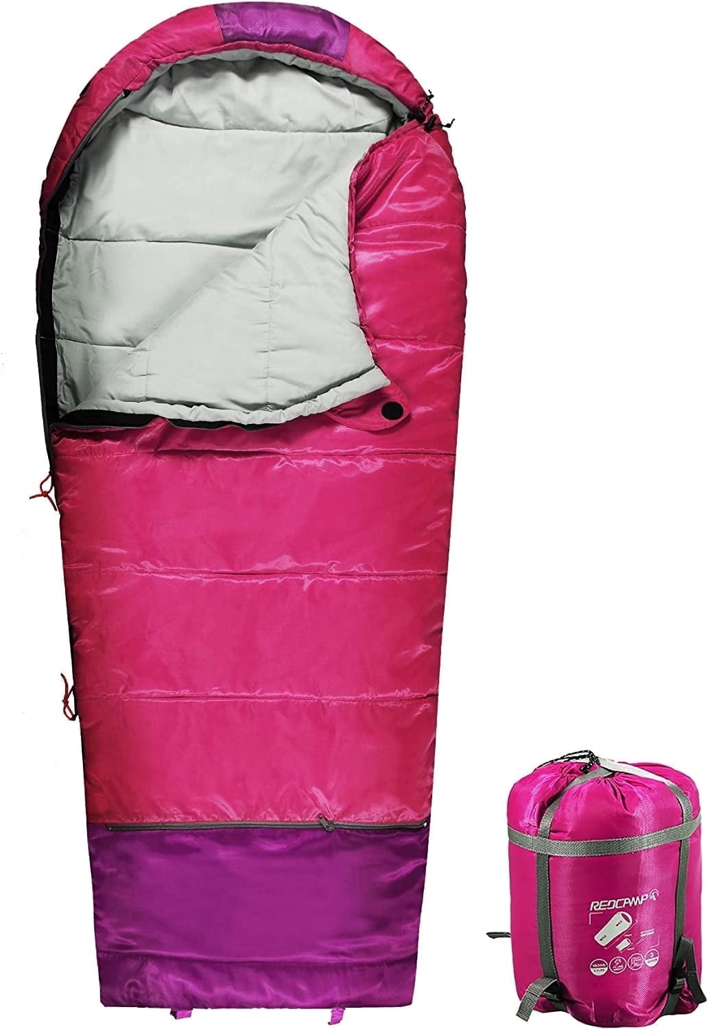 REDCAMP Kids Mummy Sleeping Bag for Camping, 3 Season Cold Weather Sleeping Bag Fit Boys,Girls & Teens,Rose Red