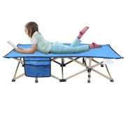 REDCAMP Kids Travel Camping and Portable Folding Cot, Extra Long Kids Cot for Sleeping 2-7 Years, Blue 53"x26" Toddler Bed for Outdoor Indoor Home
