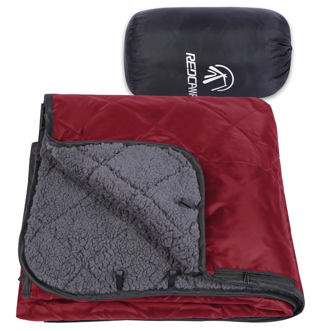 REDCAMP Large Camping Blanket with Sherpa Lining, Cold Weather Warm ...