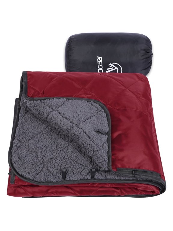 Large Warm Blanket with Sherpa Lining, Cold Weather Outdoor Blanket Windproof for Camping Stadium, Machine Washable 79"x 79" Red