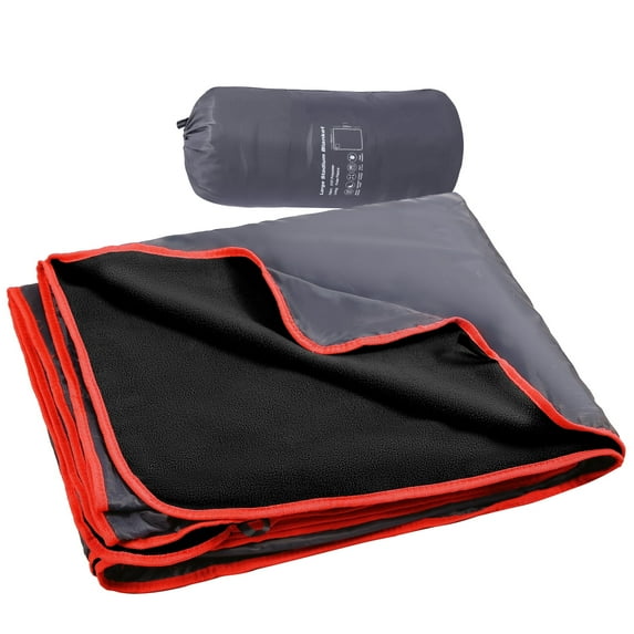 REDCAMP Large Waterproof Stadium Blanket for Cold Weather, Soft Warm Fleece Camping Blanket Windproof for Outdoor Sports, Blue/Red (Outer Grey/Inner Black)