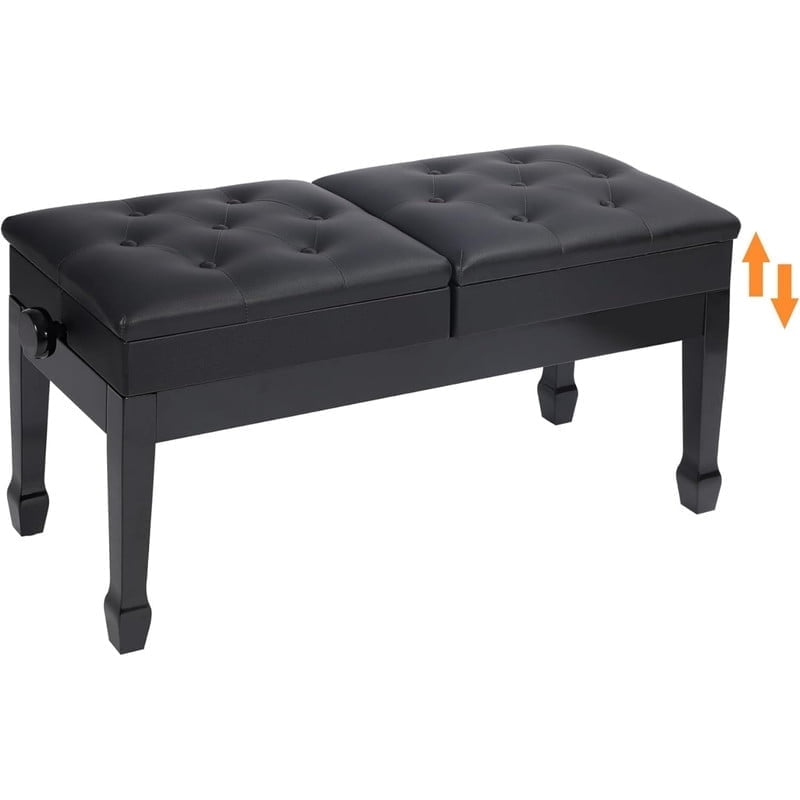 REDCAMP Longer Duet Piano Bench with Storage,Adjustable Heavy Duty Wooden Double Keyboard Piano Bench Seat with PU Leather Cushion, Black