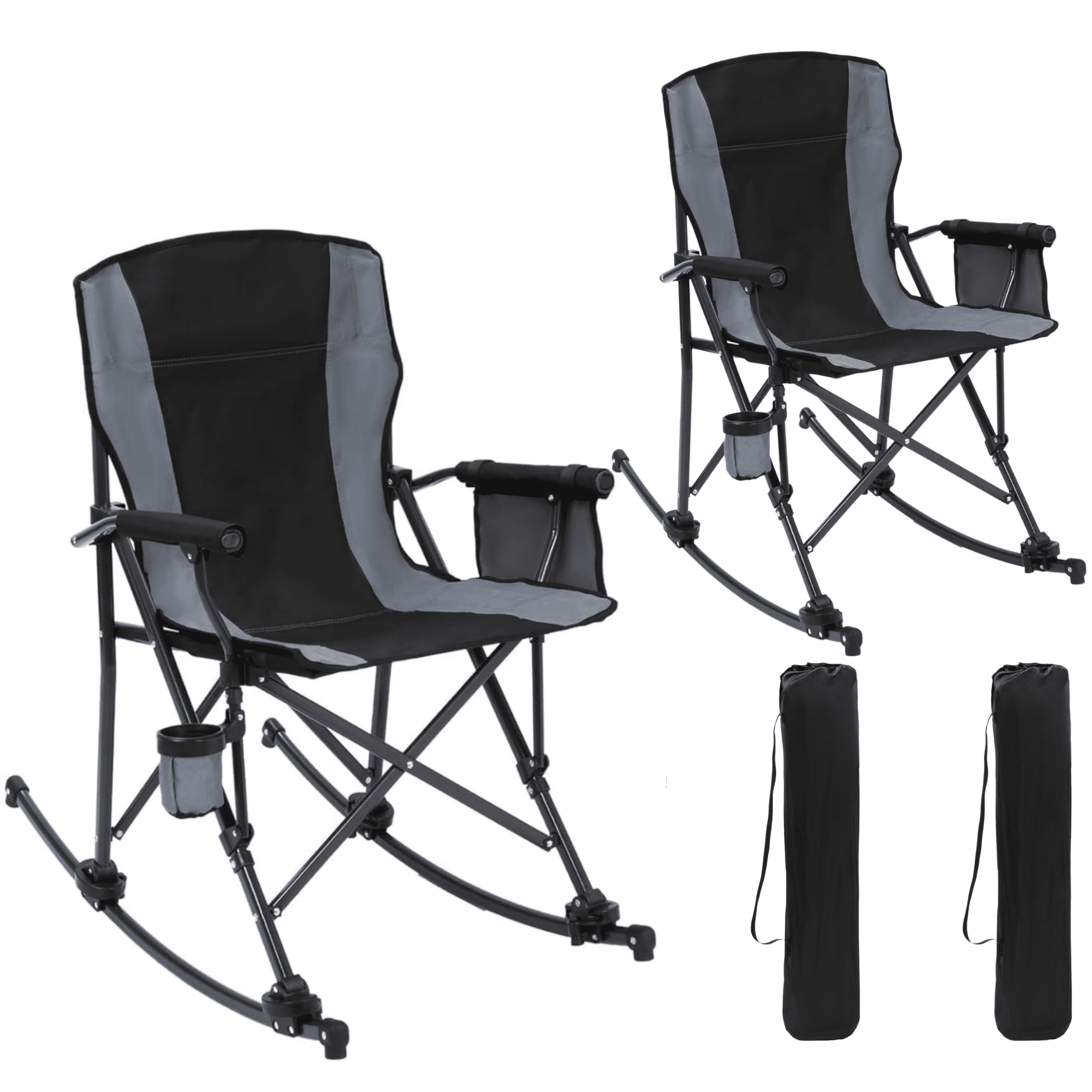 REDCAMP Oversized Folding Camping Chair 2-Pack for Adults, Heavy Duty Portable Lawn Chairs with High Back, Cup Holder, Detachable Rockers, Black, Supports Up to 330 lb