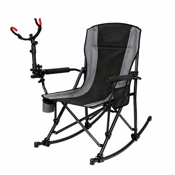 REDCAMP Oversized Folding Camping Chair with Fishing Rod Holder 2-in-1 Bundle, Heavy Duty Portable Lawn Chair with High Back, Cup Holder, Detachable Rockers, Black (Fishing Rod Not Included)