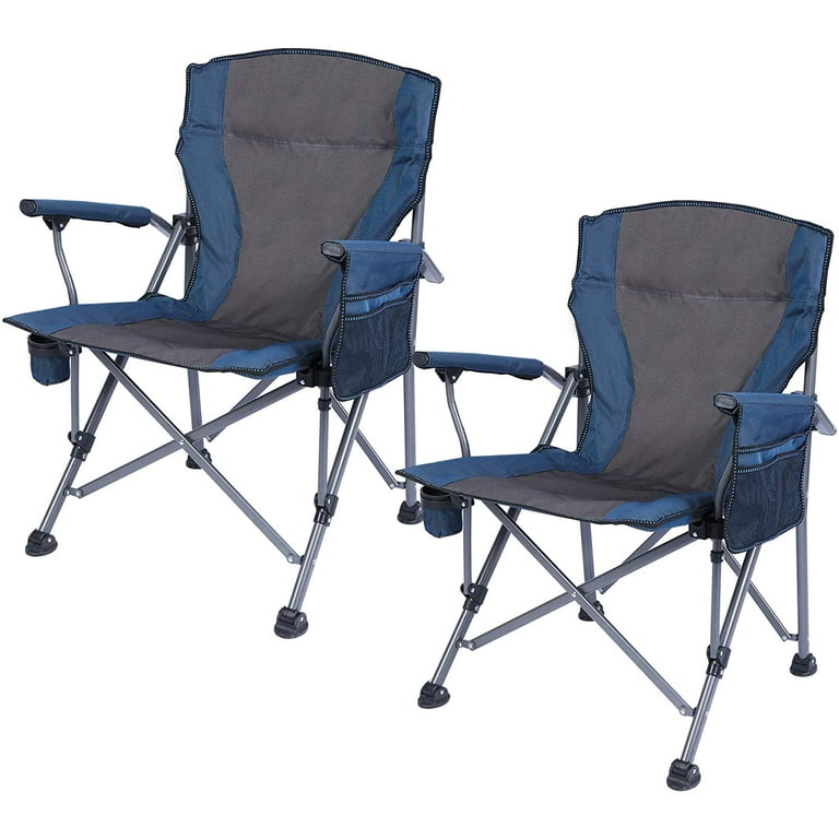 REDCAMP Oversized Folding Camping Chairs Heavy Duty 500 lb, Portable  Outdoor Sport Chairs with Cup Holder&Side Bag, Blue 2-pack