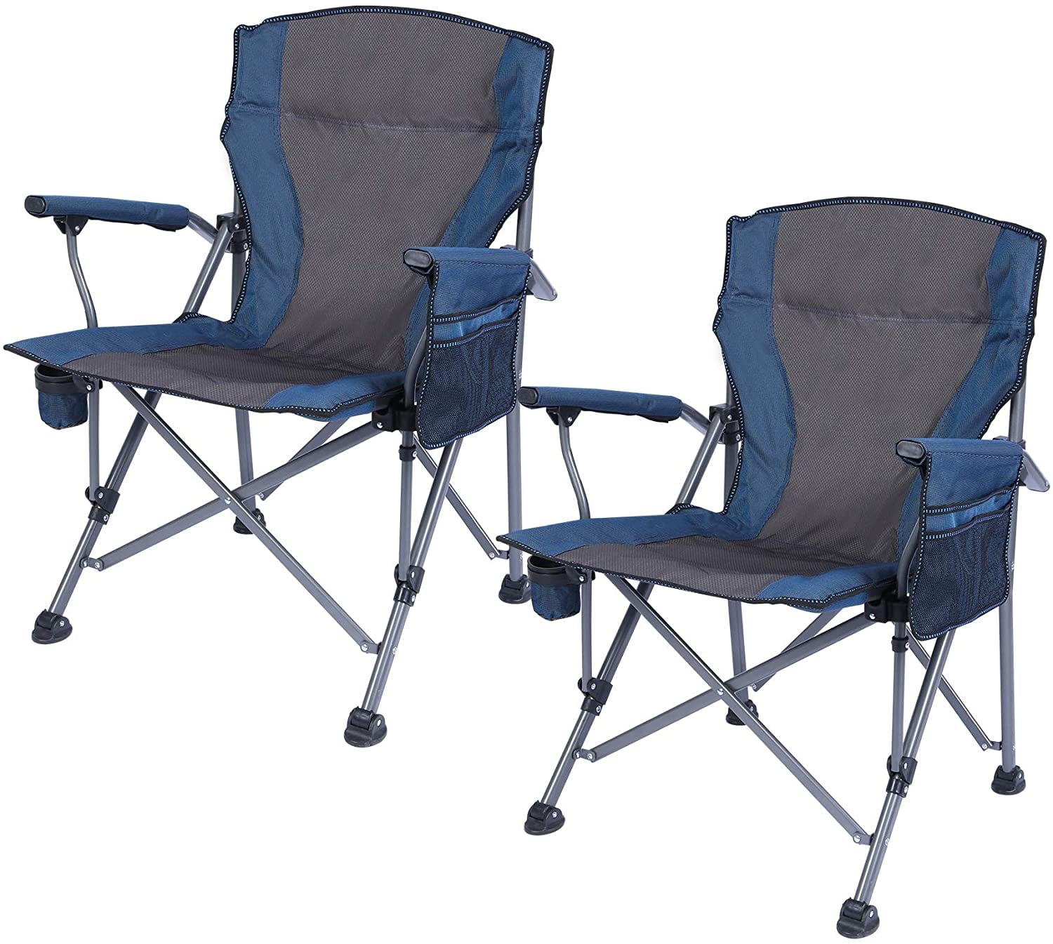 Free Shipping REDCAMP Oversized Folding Camping Chairs Heavy Duty 500 lb Portable Outdoor Sport Chairs with Cup Holder Side Bag Blue 2 pack Walmart