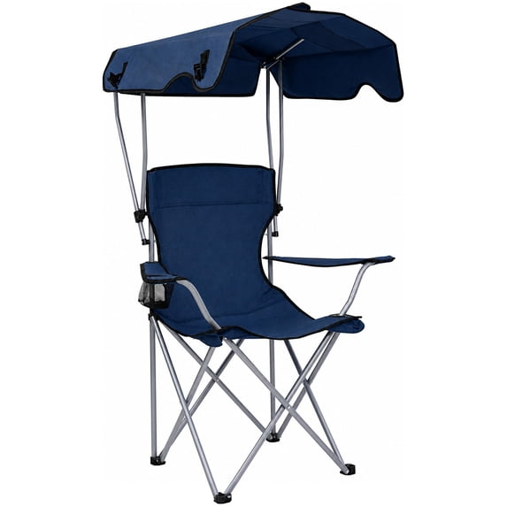REDCAMP Portable Camping Chair with Canopy Heavy Duty Outdoor Folding Chair with Shade 600D Oxford Canopy Chair for Beach Fishing Lawn Picnic Sports Dark Blue