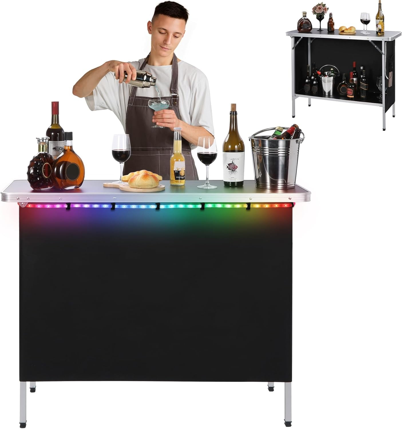 Standing Party Table Redcamp, Portable Bar Table, 43x15x35 inches, Multi-Color LED Lights ...