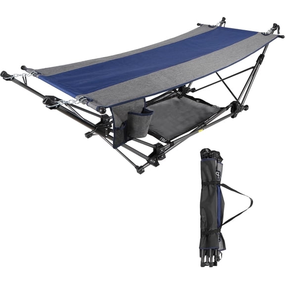 REDCAMP Portable Folding Hammock with Stand,Foldable Camping Hammock with Removable Pillow Storage Net for Outdoor, Backyard, Beach, 84 in Extra-Long