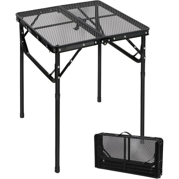 REDCAMP Portable Grill Table for Outside, Aluminum Square Folding Grill Stand Table for Outdoor Camping Picnic BBQ, 24"x24" Adjustable Height, Black