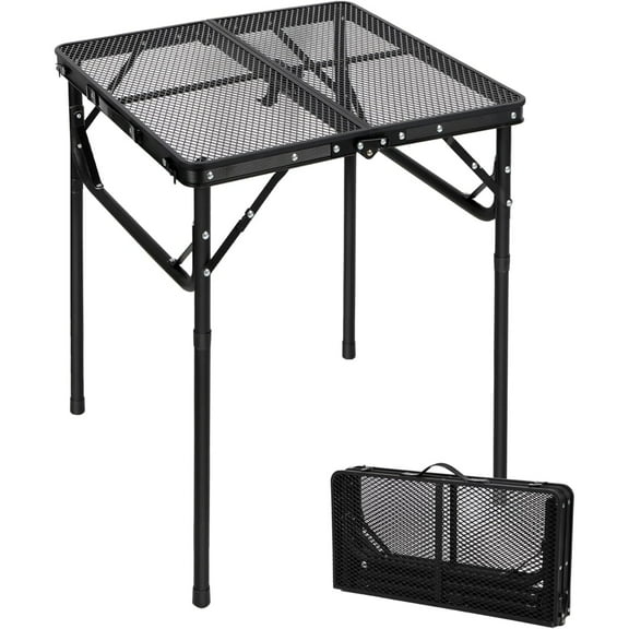 REDCAMP Portable Grill Table for Outside, Aluminum Square Folding Grill Stand Table for Outdoor Camping Picnic BBQ, 24"x24" Adjustable Height, Black