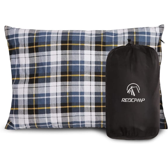 REDCAMP Small Camping Pillow Lightweight and Compressible, Flannel Travel Pillow with Removable Pillow Cover