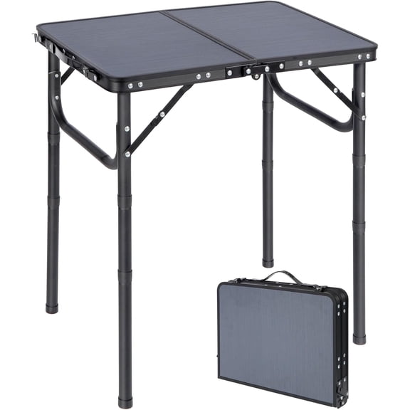 REDCAMP Small Folding Table Adjustable Height, Lightweight and Portable Aluminum Frame Camping Table for Outdoor Indoor Picnic, 2 Feet, Grey