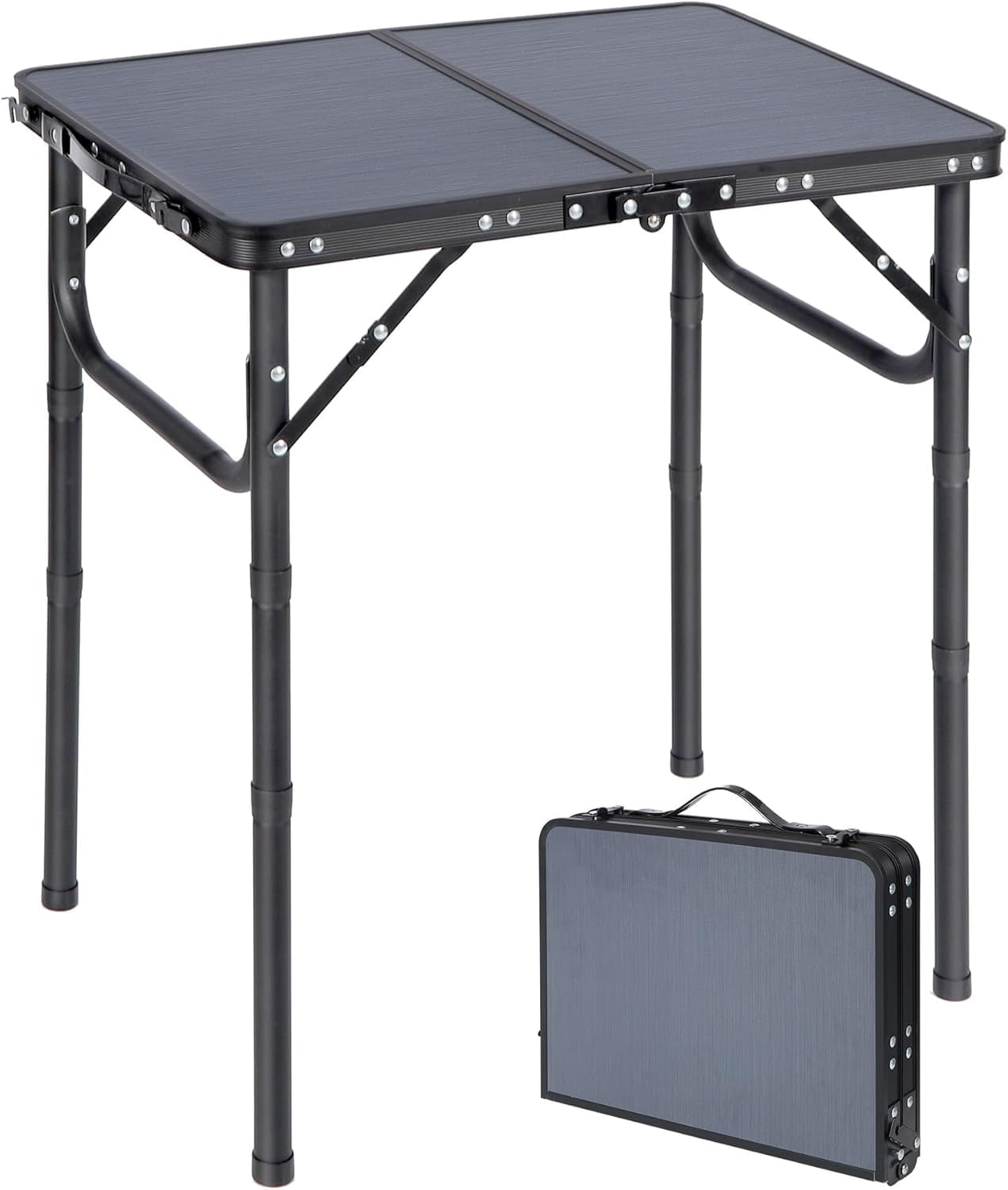 Redcamp Small Folding Camping Table, Adjustable Height, Lightweight Aluminum Frame, 2 Feet, Grey