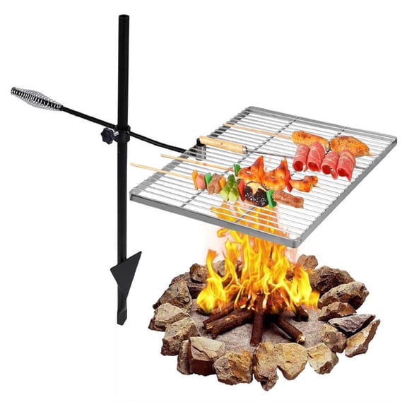 REDCAMP Swivel Campfire Grill Heavy Duty Stainless Steel Grate, Over Fire Camp Grill with Carrying Bag for Open Flame Cooking
