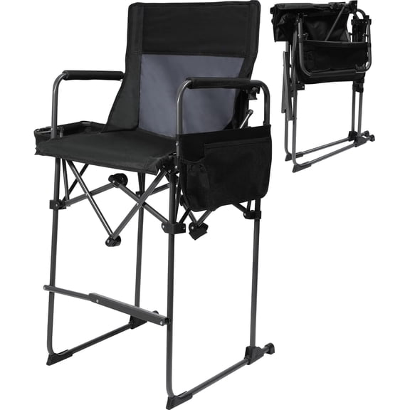 REDCAMP Tall Folding Chair 29in Seat Height Directors Chair High Foldable Bar Stool with Side Table Cup Holder for Makeup Artist, Sports Event, Craft Show, Supports 350LBS