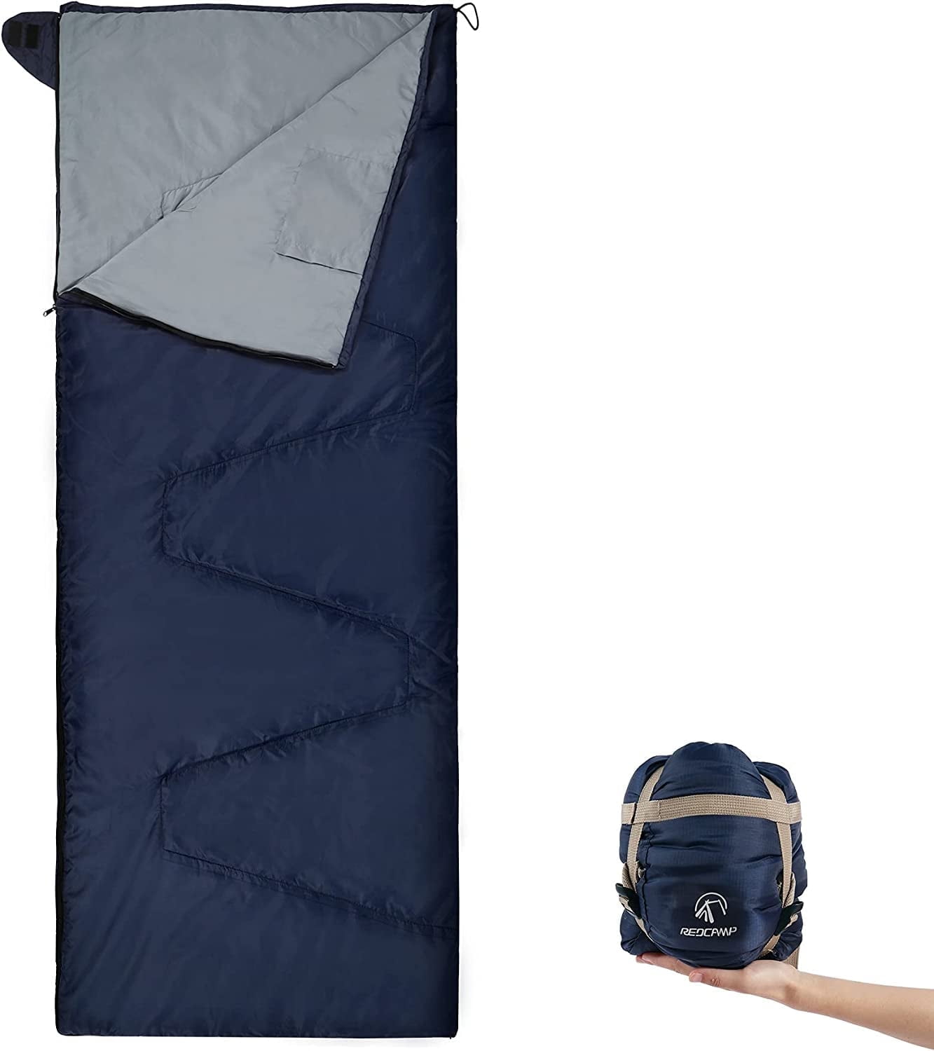 REDCAMP Ultra Light Weight Sleeping Bags for Adults, Zippered Compact Summer Sleeping Bags with Compression Sack for Backpacking Camping Hiking Travel, Navy Blue