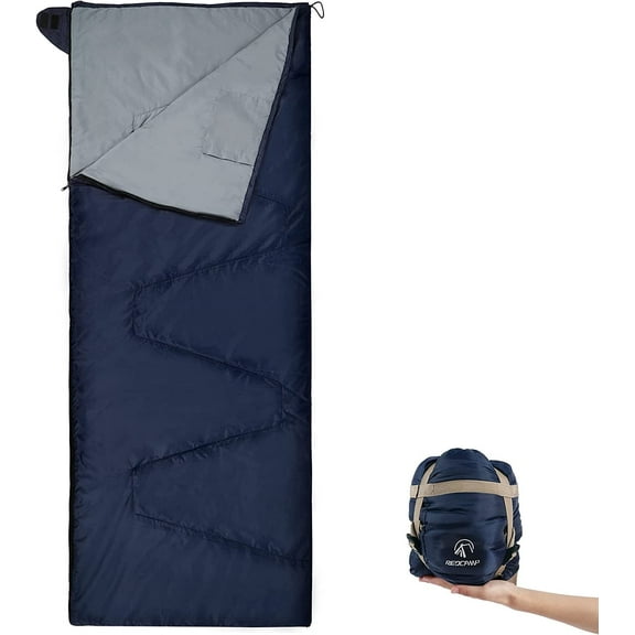 REDCAMP Ultra Light Weight Sleeping Bags for Adults, Zippered Compact Summer Sleeping Bags with Compression Sack for Backpacking Camping Hiking Travel, Navy Blue